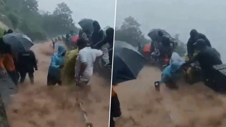 Raigad Rains Video: पानी के तेज बहाव के बीच रायगढ़ किले की सीढ़ियों पर फंसे पर्यटक, देखें डरावना वीडियो