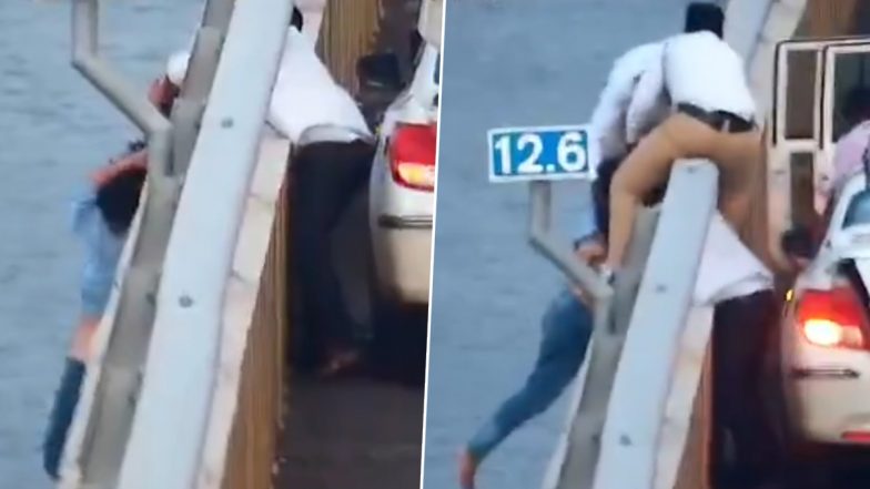 VIDEO: अटल सेतु पर आत्महत्या कर रही थी महिला, पुलिसकर्मियों ने मौके पर पहुंच बचाई जान