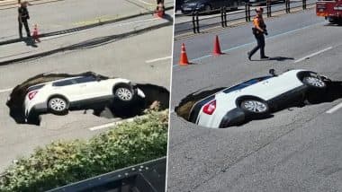 Massive Sinkhole Swallows SUV Video: सियोल में एक बड़े सिंकहोल ने एसयूवी को निगला, देखें वायरल वीडियो