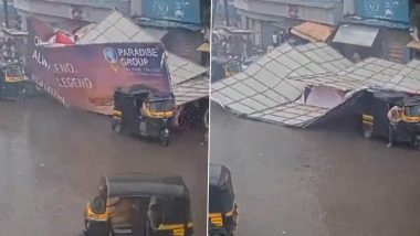 Hoarding Collapsed in Thane: महाराष्ट्र के ठाणे में होर्डिंग गिरने से 3 वाहन क्षतिग्रस्त, हादसे का वीडियो आया सामने