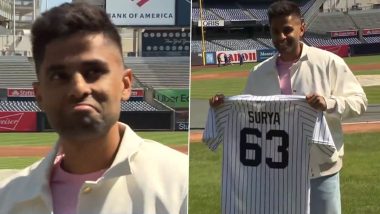 Suryakumar Yadav At Yankee Stadium: यांकी बेसबॉल स्टेडियम पहुंचे सूर्यकुमार यादव, MLB न्यूयॉर्क यांकीज़ टीम ने गिफ्ट में दी जर्सी