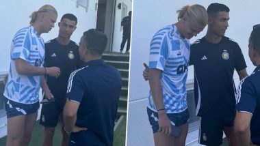 Cristiano Ronaldo Meets Erling Haaland: क्रिस्टियानो रोनाल्डो ने ट्रेनिंग सेशन के दौरान एरलिंग हालैंड से की मुलाकात, तस्वीरें हुईं वायरल