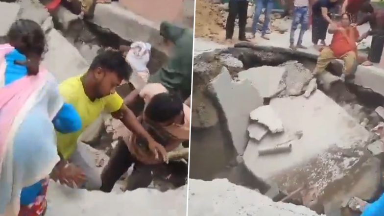 Saharanpur: एक साल पहले बनाई गई सड़क 20 फीट धंसी, पार्षद समेत 6 लोग गड्डे में गिरकर हुए घायल, उत्तरप्रदेश के सहारनपुर की घटना-Video
