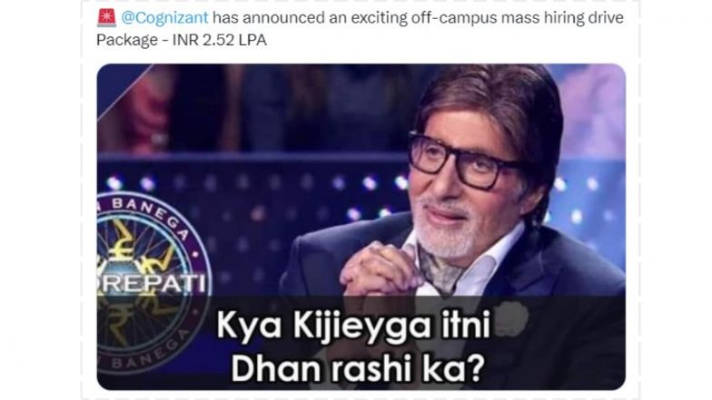 Cognizant 2.52 LPA Salary:&nbsp;ऑफ-कैंपस मास हायरिंग ड्राइव में कॉग्निजेंट&nbsp;ने दी इतनी कम सैलरी पैकेज की बन गया मजाक, नेटिज़ेंस ने शेयर किए मजेदार Memes