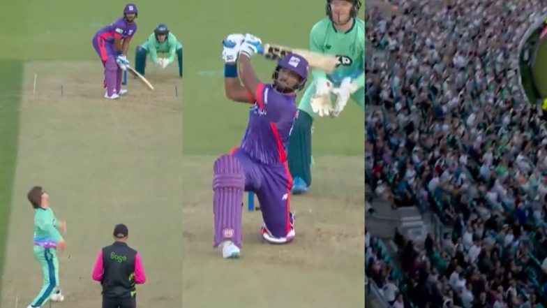 Nicholas Pooran Smashes Monstrous 104m Six: द हंड्रेड में निकोलस पूरन ने मचाया कोहराम, एडम ज़म्पा की गेंद पर लगाया 104 मीटर का गगनचुंबी छक्का, देखें वीडियो