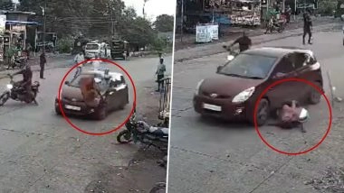 Jalgaon Hit and Run Case: तेज रफ़्तार कार सवार ने सड़क से जा रही महिला को मारी टक्कर, घायल हुई महिला, जलगांव की घटना (Watch Video)