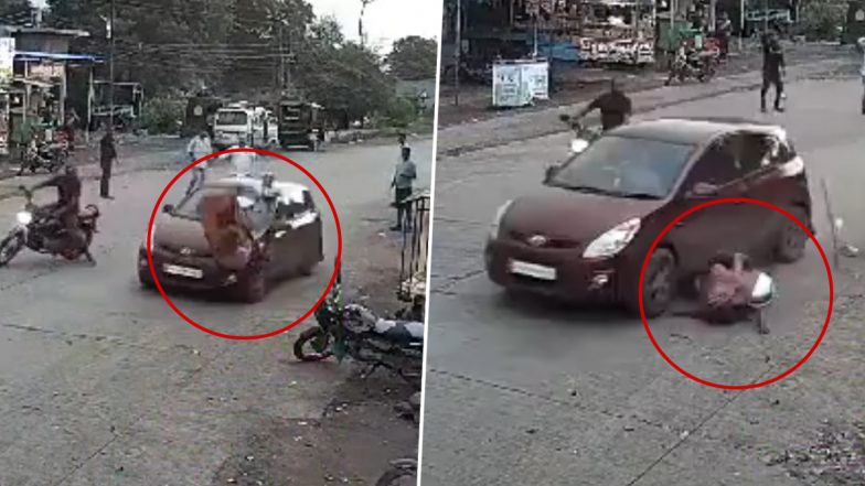 Jalgaon Hit and Run Case: तेज रफ़्तार कार सवार ने सड़क से जा रही महिला को मारी टक्कर, घायल हुई महिला, जलगांव की घटना (Watch Video)