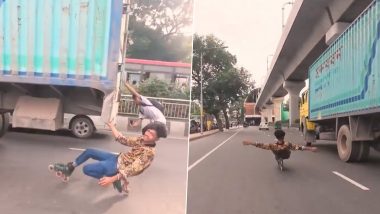 Stunt Viral Video: स्टंट के लिए लगाई जान की बाजी, चलती ट्रक के पीछे स्केटिंग से खतरनाक करतब करते दिखे दो लड़के