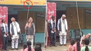 Viral Video: ध्वाजारोहण करते समय बुजुर्ग पर गिरा पत्थर, घायल होकर गिरे नीचे, मथुरा के सेलखेड़ा विद्यालय की घटना का वीडियो वायरल