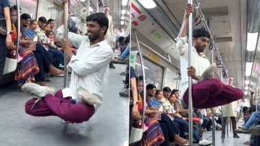 Meditation in Delhi Metro: दिल्ली मेट्रो में खंभे से लटकर मेडिटेशन करते हुए शख्स का वीडियो वायरल