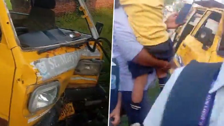 Video: स्कूल वैन मकान के चबूतरे से टकराई, बाल बाल बची बच्चों की जान, कई बच्चे घायल घायल, लखनऊ के मुज्जफरखेड़ा की घटना