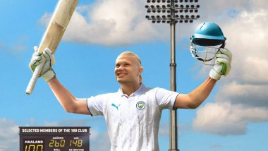 Erling Haaland As Cricketer! मैनचेस्टर सिटी ने फुटबॉलर एरलिंग हालैंड को क्रिकेटर के रूप में दर्शाया, स्टार स्ट्राइकर ने पूरा किया क्लब के लिए गोलों का शतक, देखें तस्वीर