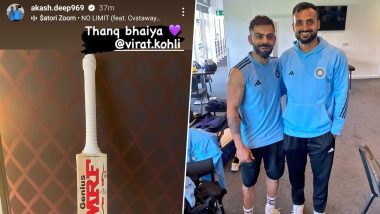 Virat Kohli Gifts Bat to Akash Deep: विराट कोहली ने चेन्नई ट्रेनिंग कैंप के दौरान आकाश दीप को भेंट की बैट, भारतीय तेज गेंदबाज ने इंस्टाग्राम पर शेयर की तस्वीर