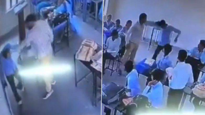 VIDEO: स्कूल में 10वीं कक्षा के छात्र के साथ बर्बरता, टीचर ने बाल पकड़कर बुरी तरह से पीटा; मारपीट का सीसीटीवी वीडियो वायरल