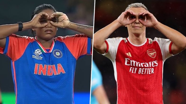 Asha Sobhana Imitates Leandro Trossard&rsquo;s Celebration: न्यूज़ीलैंड के खिलाफ महिला T20 विश्व कप मैच के दौरान आशा सोभना ने की आर्सेनल स्टार लिएंड्रो ट्रॉसार्ड के जश्न की नकल, देखें वीडियो