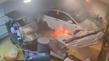 Tesla Catches Fire Video: तूफान हेलेन के दौरान कीचड़ से डूबे गैरेज में टेस्ला कार में अचानक लगी आग, वीडियो वायरल