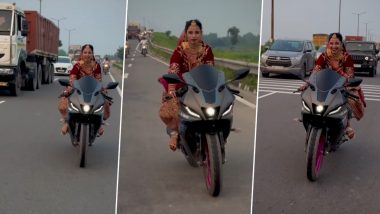 Bride Rides Sports Bike: भारी लहंगा पहनकर लड़की ने चलाई स्पोर्ट्स बाइक, देखें वायरल वीडियो