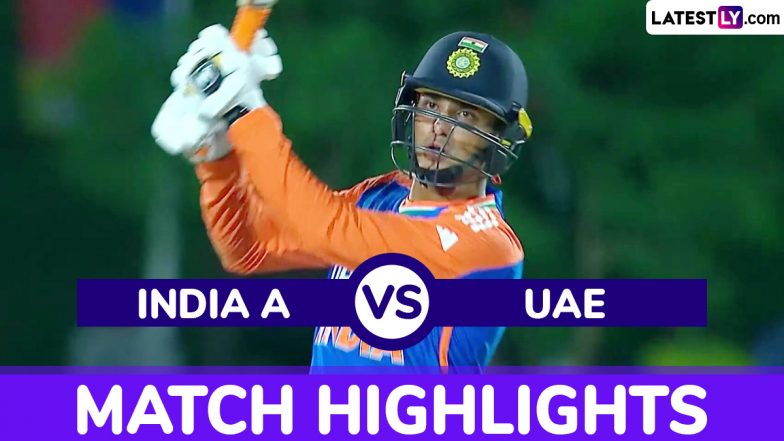 INDIA A vs UAE Full Match Highlights: यूएई को 7 विकेट से हराकर भारत ए ने की सेमीफाइनल में एंट्री, अभिषेक शर्मा ने 24 गेंदों में ठोके 58 रन, देखें हाइलाइट्स