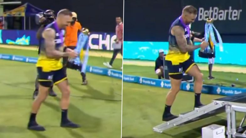 Faf du Plessis Champions Walk:&nbsp;सेंट लूसिया किंग्स के कप्तान&nbsp;फाफ डु प्लेसिस ने रोहित शर्मा की तरह चैंपियंस वॉक कर कलेक्ट करने पहुंचें&nbsp;CPL 2024&nbsp;की ट्राफी, देखें वीडियो