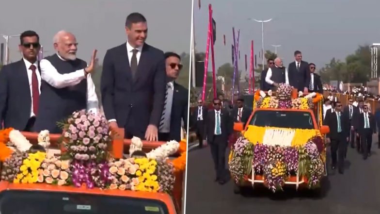 VIDEO: भारत दौरे पर स्पेन के पीएम पेड्रो सांचेज़, PM मोदी के साथ वडोदरा में किया रोड शो, स्वागत के लिए बड़ी संख्या में लोगों की उमड़ी भीड़