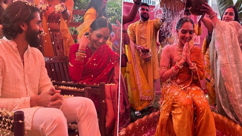 Naga Chaitanya and Sobhita Dhulipala&rsquo;s Pre-Wedding Festivities Begin: नागा चैतन्य और सोभिता धुलिपाला की प्री-वेडिंग सेलिब्रेशन शुरू, हल्दी- मंगला स्नानम की देखें तस्वीरें!
