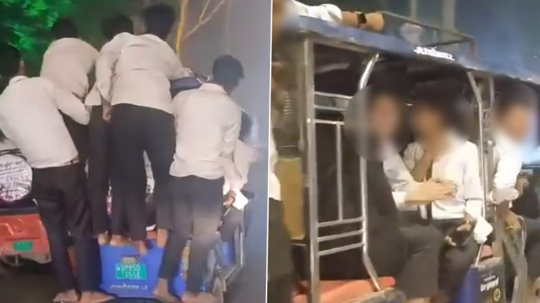 VIDEO: जान के साथ खिलवाड़! मथुरा में स्कूली छात्रों का ई रिक्शा में जानलेवा सफ़र, पीछे लटककर दे रहे है हादसे को निमंत्रण