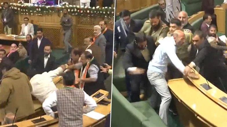 Ruckus in J&amp;K Assembly: जम्मू-कश्मीर विधानसभा सत्र के तीसरे दिन भी सदन में हंगामा, धारा 370 की बहाली प्रस्ताव पर आपस में भिड़े विधायक; खुर्शीद अहमद शेख को मार्शलों ने सदन से बाहर निकाला (Watch Video)