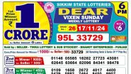 Sikkim State Lottery Result Today 6 PM Live: सिक्किम ''Dear Vixen Sunday'' लॉटरी रिजल्ट जारी, पहला इनाम 1 करोड़ रुपये; देखें लकी ड्रा विजेताओं की सूची