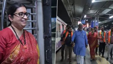 Smriti Irani Travels in Local Train: स्मृति ईरानी ने वसई और भायंदर के बीच मुंबई लोकल ट्रेन में की यात्रा, देखें वीडियो