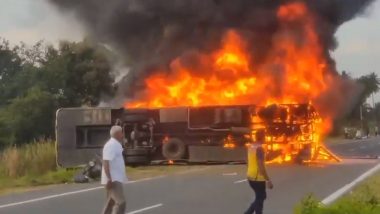 Tamil Nadu Bus Fire Video: तमिलनाडु में बाइक से टक्कर के बाद यात्रियों से भरी बस में लगी आग, धू-धू कर जली, देखें वीडियो