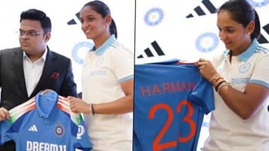 Team India New ODI Jersey Unveiled! वनडे में नई लूक में दिखेंगी भारतीय क्रिकेट टीम, हरमनप्रीत कौर और जय शाह ने किया नई एडिडास किट का अनावरण, देखें वीडियो