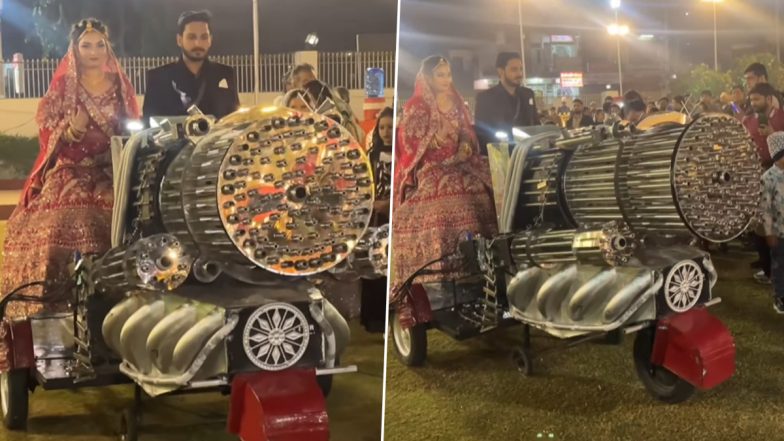 Couple's Entry In Machine Gun: दूल्हा दुल्हन ने एनिमल फिल्म की गन मशीन में बैठकर ली अपनी शादी में एंट्री, देखें वायरल वीडियो