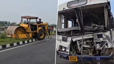 Tirupati Road Accident: आंध्र प्रदेश के तिरुपति में भीषण सड़क हादसा, RTC बस की बुलडोजर से टक्कर, 20-30 लोग जख्मी, देखें VIDEO