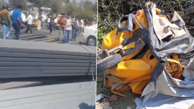 Telangana Road Accident: ट्रक ने किया ओवरटेक करने का प्रयास, दो ऑटो रिक्शा पर गिरे रेलवे ट्रैक के रॉड, 7 की मौत, तेलंगाना के वारंगल में भीषण एक्सीडेंट(Watch Video )