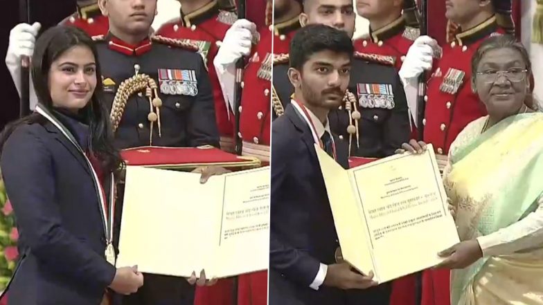Major Dhyan Chand Khel Ratna Award 2025:&nbsp;राष्ट्रपति&nbsp;द्रौपदी मुर्मू ने मनु भाकर, डी गुकेश, हरमनप्रीत सिंह और प्रवीण कुमार को खेल रत्न पुरस्कार से किया सम्मानित&nbsp;