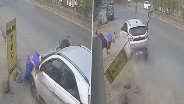 Taloja Accident Video: तेज रफ़्तार कार ने पैदल जा रहे 2 लोगों को कुचला, एक की मौत, नवी मुंबई के तलोजा से वीडियो आया सामने