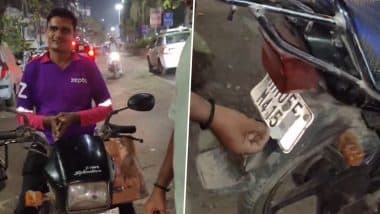 Kalyan Delivery Boy: चालान की कार्रवाई से बचने के लिए फ़ूड डिलीवरी बॉय ने किया हैरान करनेवाला काम, नंबर प्लेट पर लगा दिया स्टीकर, कल्याण की घटना(Watch Video )