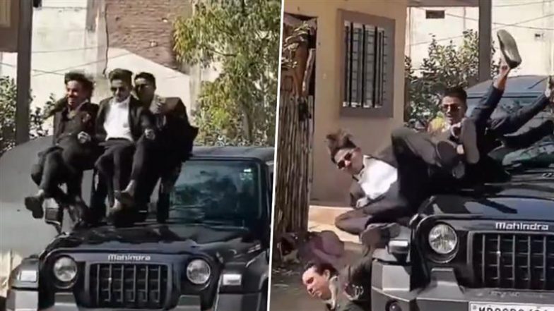 Viral Video: 12वीं कक्षा के छात्र हीरोइक एंट्री करने की कोशिश करते हुए चलती थार से गिरे, बाल-बची जान