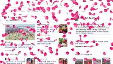 VIDEO: अनोखा जश्न! सर्च बॉक्स में महाकुंभ लिखने पर गुलाब की पंखुड़ियों की हो रही बारिश, वीडियो में देखें एनिमेशन VIDEO: अनोखा जश्न! सर्च बॉक्स में महाकुंभ लिखने पर गुलाब की पंखुड़ियों की हो रही बारिश, वीडियो में देखें एनिमेशन