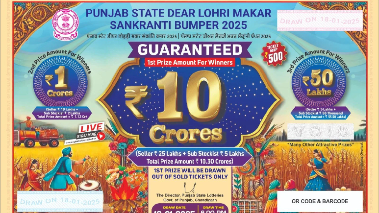 Punjab State Dear Lohri Makar Sankranti Bumper 2025 Draw: पंजाब स्टेट लोहड़ी मकर संक्रांति बंपर लॉटरी में जीते 10 करोड़ रुपये का ईनाम, इस दिन आएगा रिजल्ट