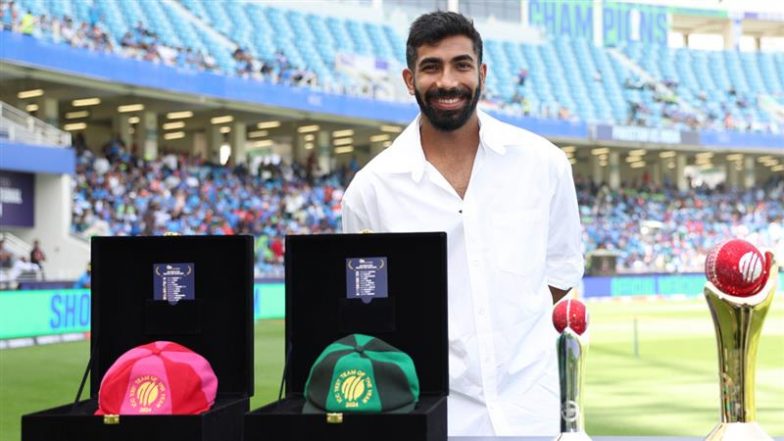 Jasprit Bumrah Receives His ICC Awards: भारत बनाम पाकिस्तान चैंपियंस ट्रॉफी मैच से पहले जसप्रीत बुमराह को मिले ICC अवॉर्ड्स और टीम ऑफ द ईयर 2024 कैप्स, देखें तस्वीर