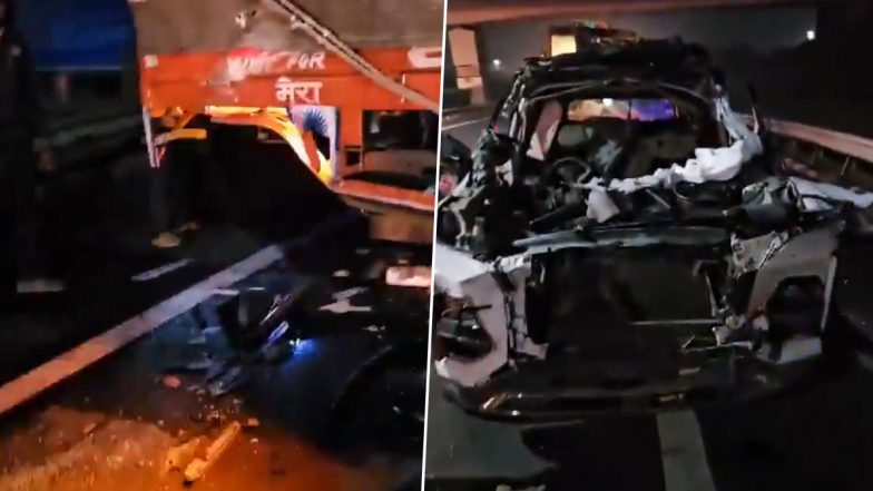 Gujarat Road Accident: गुजरात के अहमदाबाद वड़ोदरा एक्सप्रेसवे पर भीषण सड़क हादसा! कार और ट्रक के बीच हुई टक्कर, माता पिता की मौके पर मौत, दो बच्चे सही सलामत (Watch Video)