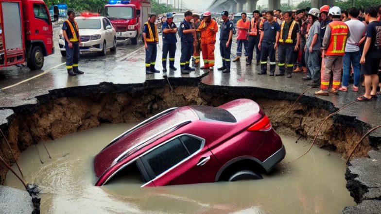 Delhi Accident: पाताल लोक पहुंच गई गाड़ी! सड़क में धंस गई चलती हुई कार, किस्मत से टला बड़ा हादसा (Watch Video)