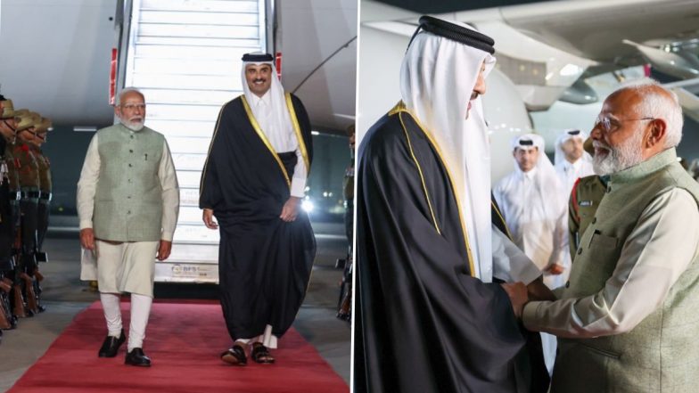 Qatar&rsquo;s Amir Al Thani India Visit: 'मेरे भाई का भारत में स्वागत है': पीएम मोदी ने कतर के अमीर का किया स्वागत, एयरपोर्ट पहुंचकर लगाया गले (View Photos)