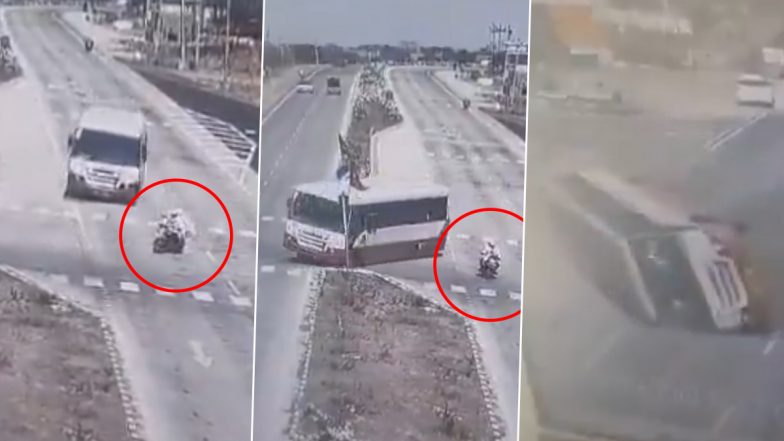 Latur Road Accident: लातूर में भीषण सड़क हादसा! बाइक सवार को बचाने के चक्कर में हाईवे पर पलटी हुई एसटी बस, 20 से ज्यादा हुए घायल (Watch Video)