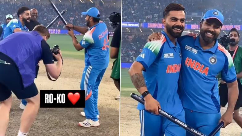 VIDEO: स्टंप्स बने डांडिया! चैंपियंस ट्रॉफी जीतने के बाद कोहली और रोहित ने मनाया अनोखा जश्न, डांस देख हंसने लगे फैन्स