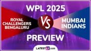 MI-W vs RCB-W WPL 2025 Preview: महिला प्रीमियर लीग में रॉयल चैलेंजर्स बेंगलुरु से भिड़ेगी मुंबई इंडियंस, मैच से पहले जानें हेड टू हेड रिकॉर्ड्स, मिनी बैटल और स्ट्रीमिंग समेत सारे डिटेल्स