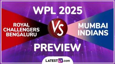 MI-W vs RCB-W WPL 2025 Preview: महिला प्रीमियर लीग में रॉयल चैलेंजर्स बेंगलुरु से भिड़ेगी मुंबई इंडियंस, मैच से पहले जानें हेड टू हेड रिकॉर्ड्स, मिनी बैटल और स्ट्रीमिंग समेत सारे डिटेल्स