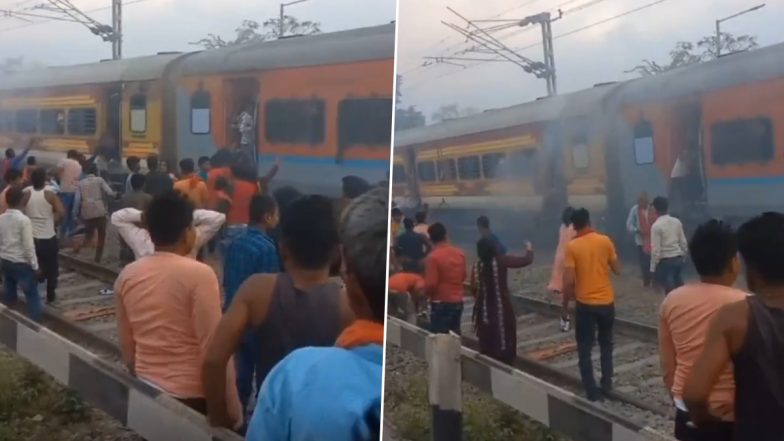 VIDEO: बाराबंकी के फतेहपुर रेलवे स्टेशन के पास ट्रेन में लगी आग, जान बचाकर कूदने लगे यात्री, वीडियो आया सामने