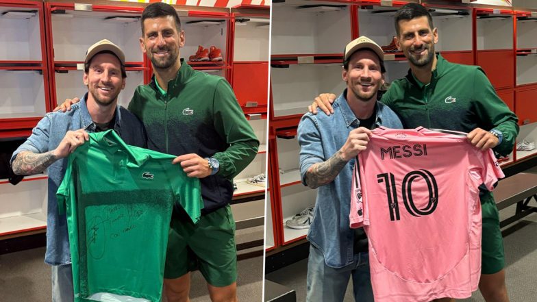 Novak Djokovic Meets&nbsp;Lionel Messi: टेनिस के किंग नोवाक जोकोविच ने फुटबॉल के जादूगर लियोनेल मेसी से की मुलाकात! स्टार्स ने जर्सी किए एक्सचेंज, देखिए खुबसूरत तस्वीर